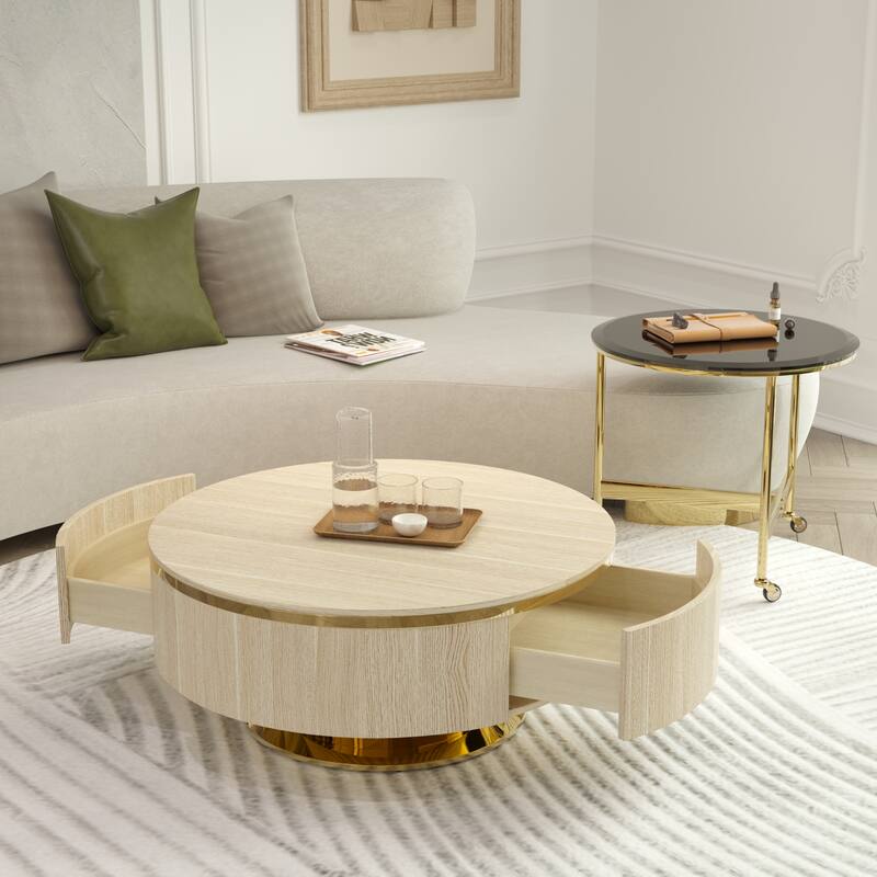 Nesting Coffee Table Set with End Table Round Coffee Table with 2 Storage Drawers