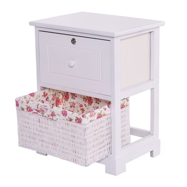 End Side Bedside Table White Nightstand 1 Drawer Bedroom Furniture W 1 Basket Home Garden Nightstands