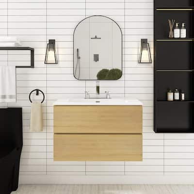 30 inches Wall-mounted Bathroom Vanity Set with White Ceramic Integrated Sink