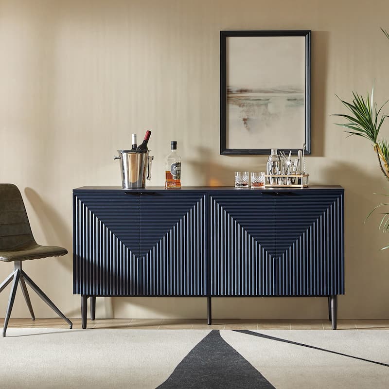 Burkart Modern 63"Wide 4-Door Sideboard with Wine Rack and Metal Leg by HULALA HOME - Navy