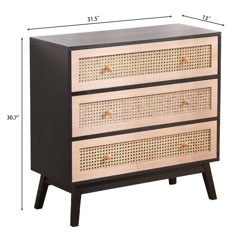31.5 "3-Drawers Rattan Storage Cabinet Rattan Drawer,for Bedroom,Living Room