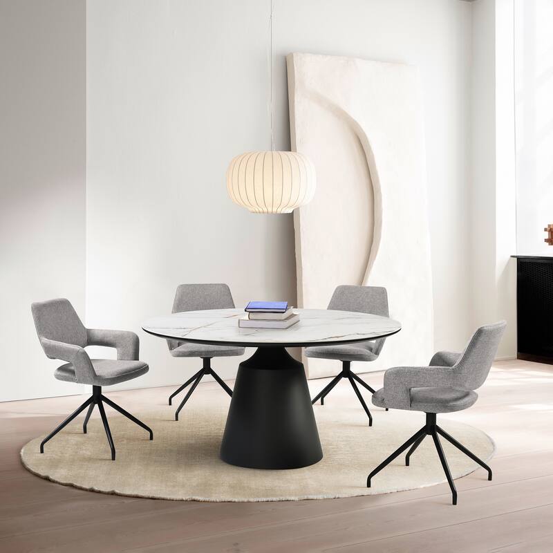 Penny Brown or Grey Fabric Swivel Dining Chairs with Black Metal Legs - Set of 2