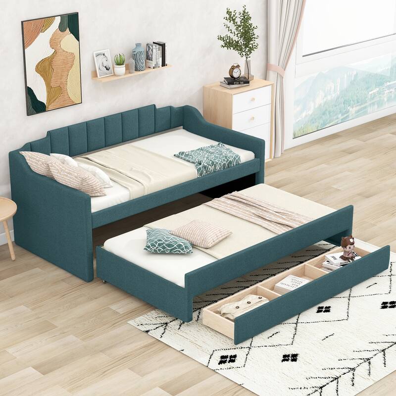 Roomfitters Twin Upholstered Daybed with Trundle and Hidden Side Storage Compartments - Green - Twin