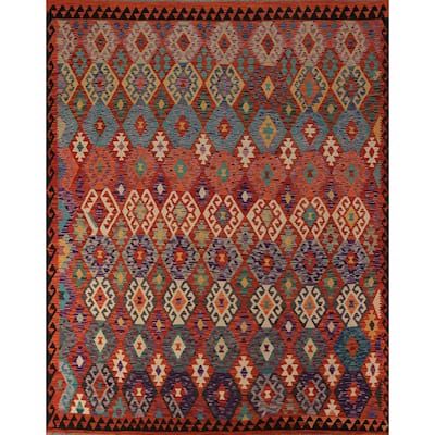 Kilim Oriental Area Rug Flatweave Wool Carpet - 8'2"x 9'4"
