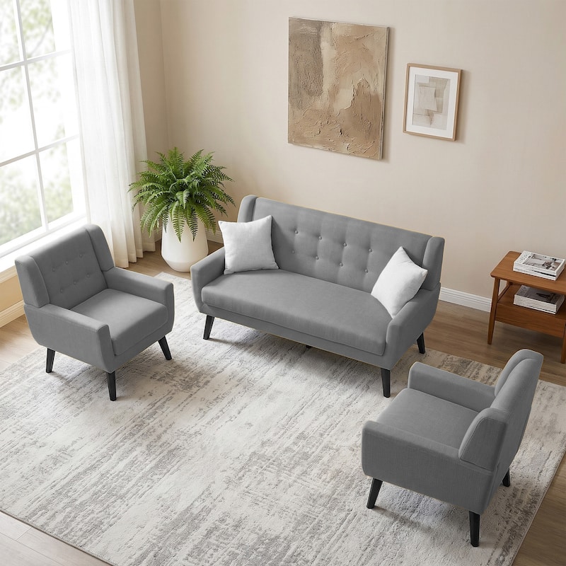 3-Piece Mid-Century Modern Living Room Set with Loveseat and 2 Chairs