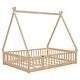 preview thumbnail 8 of 7, Grey Tent-shaped Full Size Floor Bed, Kids Bed with Guardrails, Slats and Door