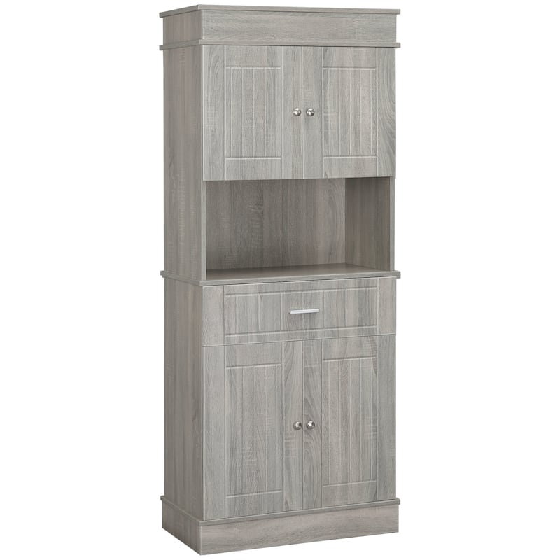 HOMCOM 72" Kitchen Buffet with Hutch, Freestanding Pantry Cupboard with Utility Drawer, 2 Door Cabinets and Countertop, Brown