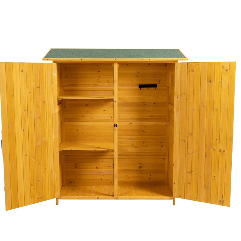 56"L x 19.5"W x 64"H Outdoor Storage Shed with Lockable Door Wooden Tool Storage Shed with Detachable Shelves and Pitch Roof