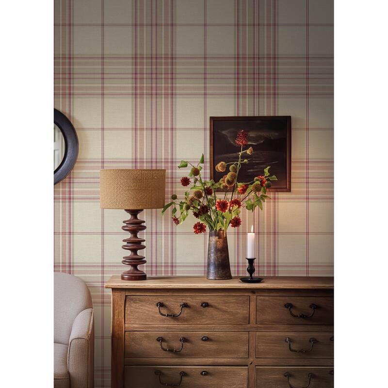 A-Street Prints Westley Magenta Plaid Wallpaper