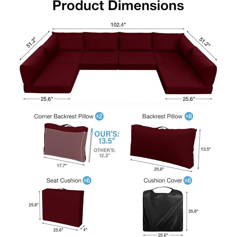 WINSOON 14 Piece Outdoor Furniture Replacement Cushions,Patio Seat Cushions