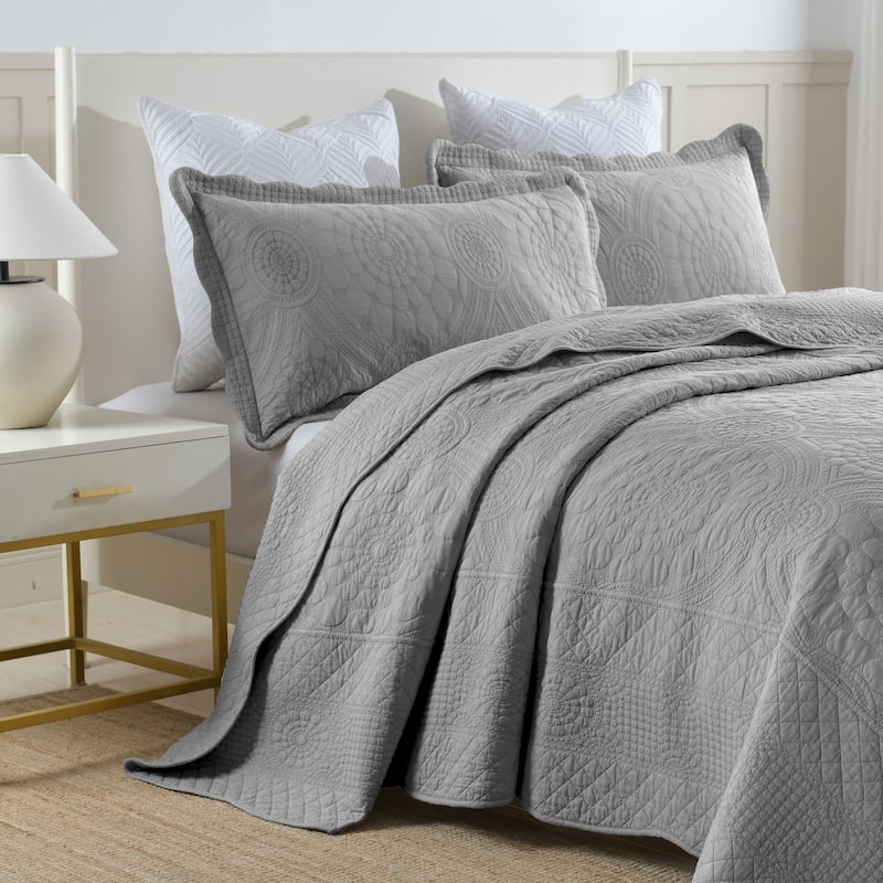 MarCielo 3Pcs 100% Cotton Oversized Quilt Bedspread Coverlet Set TF