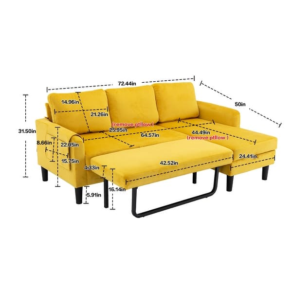 Reversible Sectional Sleeper Sofa with Storage Chaise,Mustard Bed