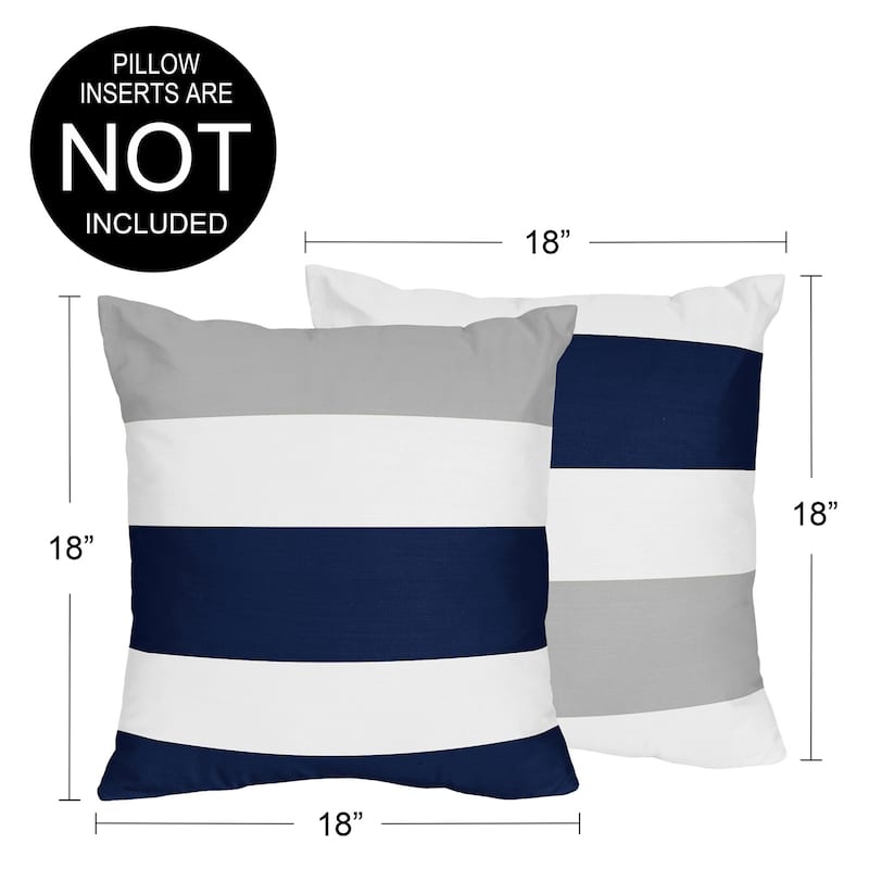 Sweet Jojo Designs Navy Grey Stripe Boy Girl Unisex/Gender Neutral 18in. Decorative Accent Throw Pillow Covers (Set of 2) Modern