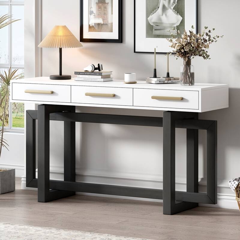 Elegant Console Table with Three Drawers - Grey