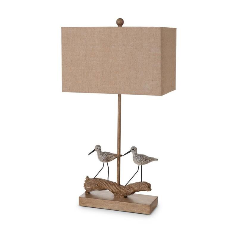 30-Inch Set of 2 Brown Coastal Bird Table Lamps with Linen Shade and Driftwood Base 3-Way Switch - 29.75”H x 11.5”W x 4.75”D