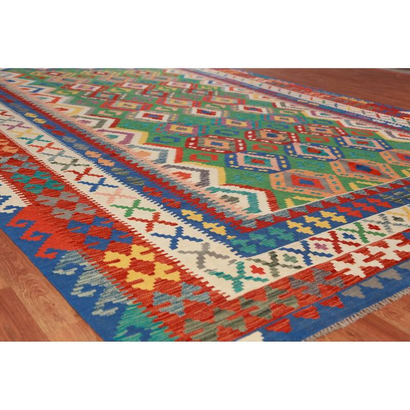 Geometric Kilim Oriental Large Rug Living Room Hand-Woven Wool Carpet - 10'2"x 16'3"