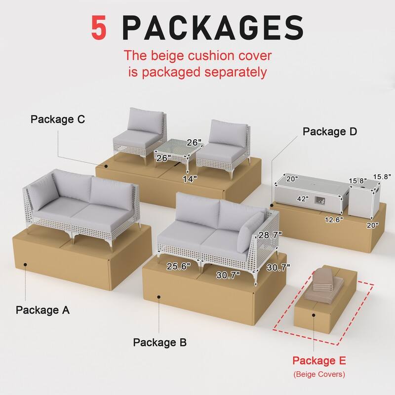 FINCATI Oversized Outdoor Furniture with Rectangular Fire Pit Table, 9-piece Luxurious High-back Patio Wicker Conversation Set