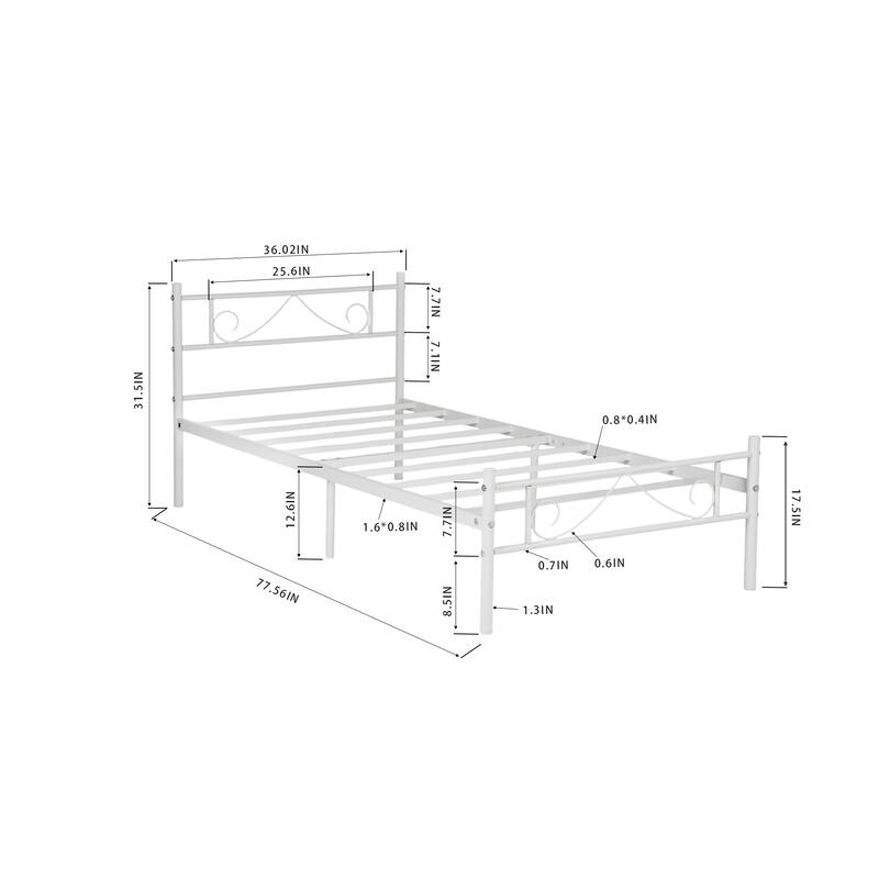 Homy Casa White Metal Bed Frame with Headboard & Footboard