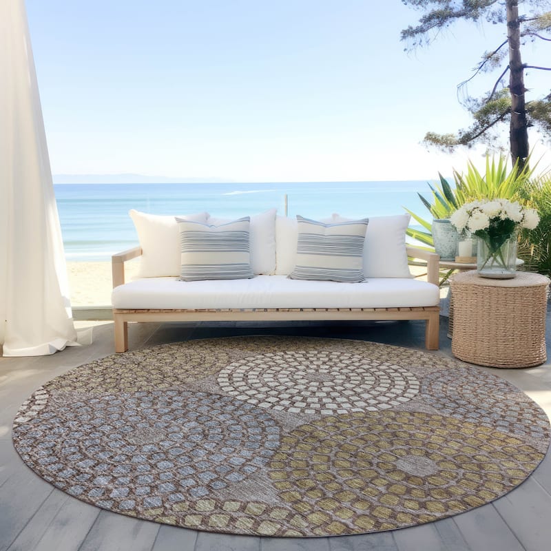 Machine Washable Indoor/ Outdoor Chantille Contemporary Geo Rug - Taupe - 8' x 8'