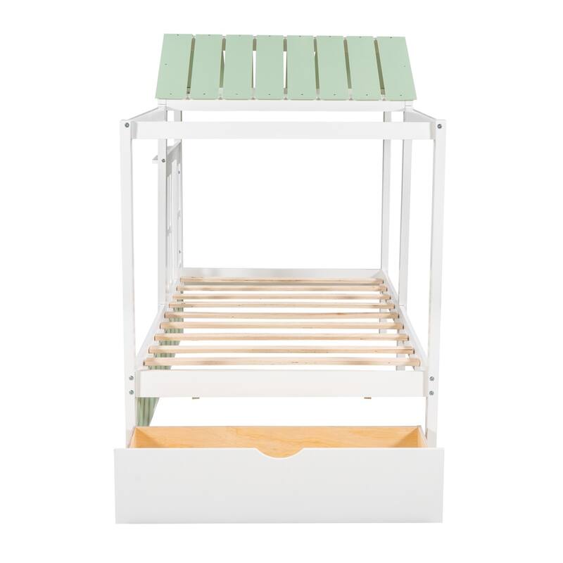 Merax House Bed with Roof, Window and Drawer