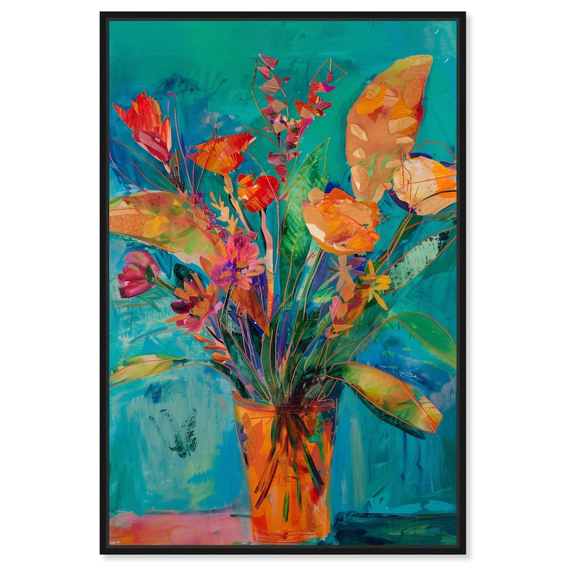 Art Remedy Bold And Bright Flower Vase Framed Flowers In Vase Paintings - 17 x 25 - Black