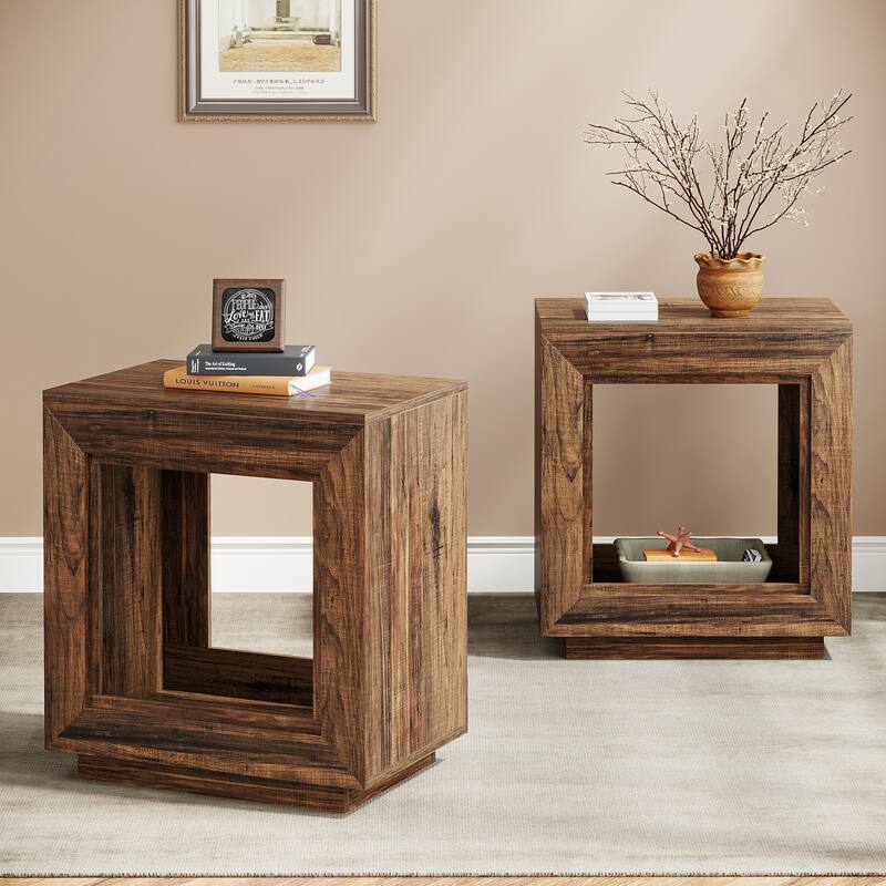 23.62-inch Farmhouse Rectangular End Side Table for Living Room（Set of 2） - Bown