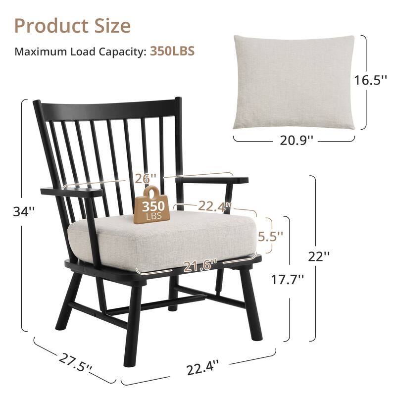 Modern Solid Wood Accent Chairs Set of 2 with Removable Cushion - 22.4 in. W x 27.5 in. D x 34 in. H