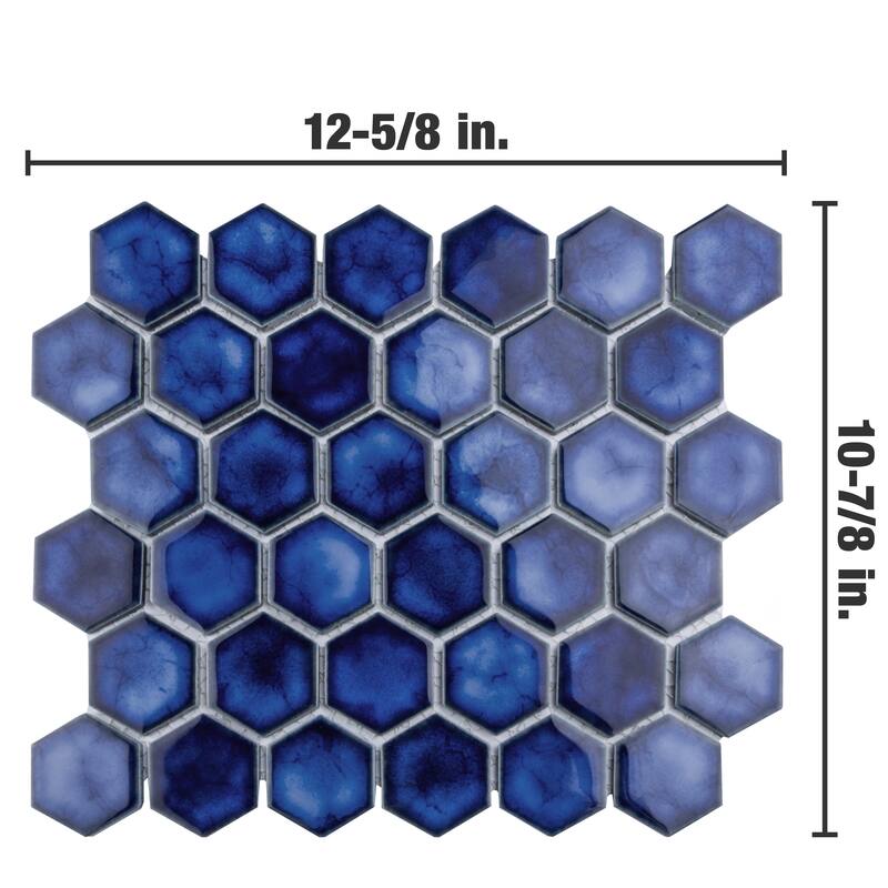 Merola Tile Hudson Due 2" Hex Sapphire 10-7/8" x 12-5/8" Porcelain Mosaic Floor and Wall Tile