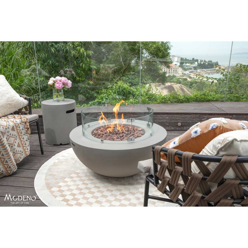 Modeno Roca 50,000 BTU Light Grey Concrete Natural Gas Fire Table with Lava Rocks & Cover - 34 x 34 x 15