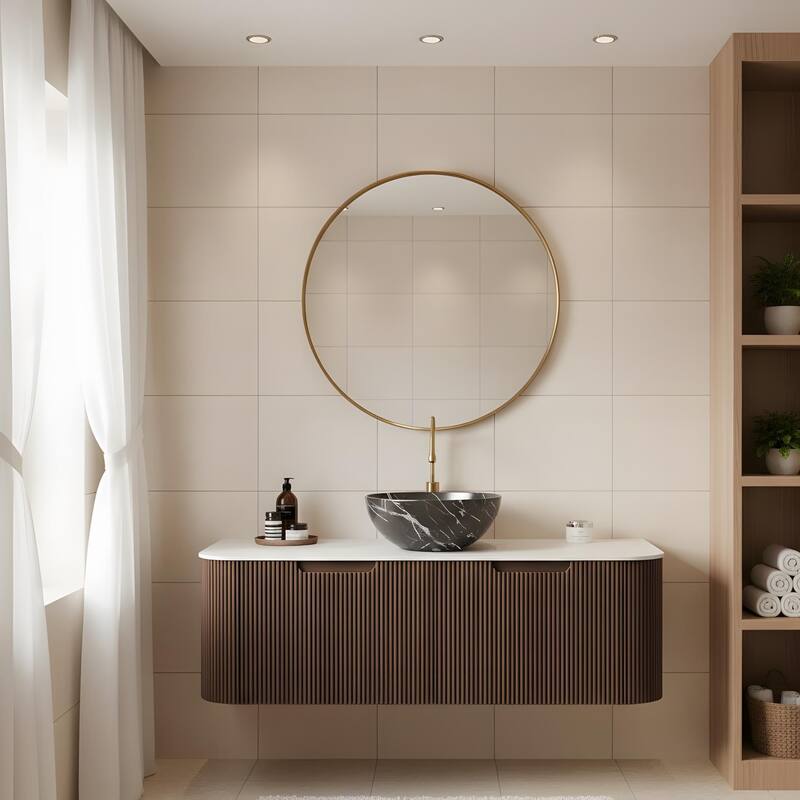 Wall Mounted Bathroom Vanity with Black Bowl Ceramic Basin