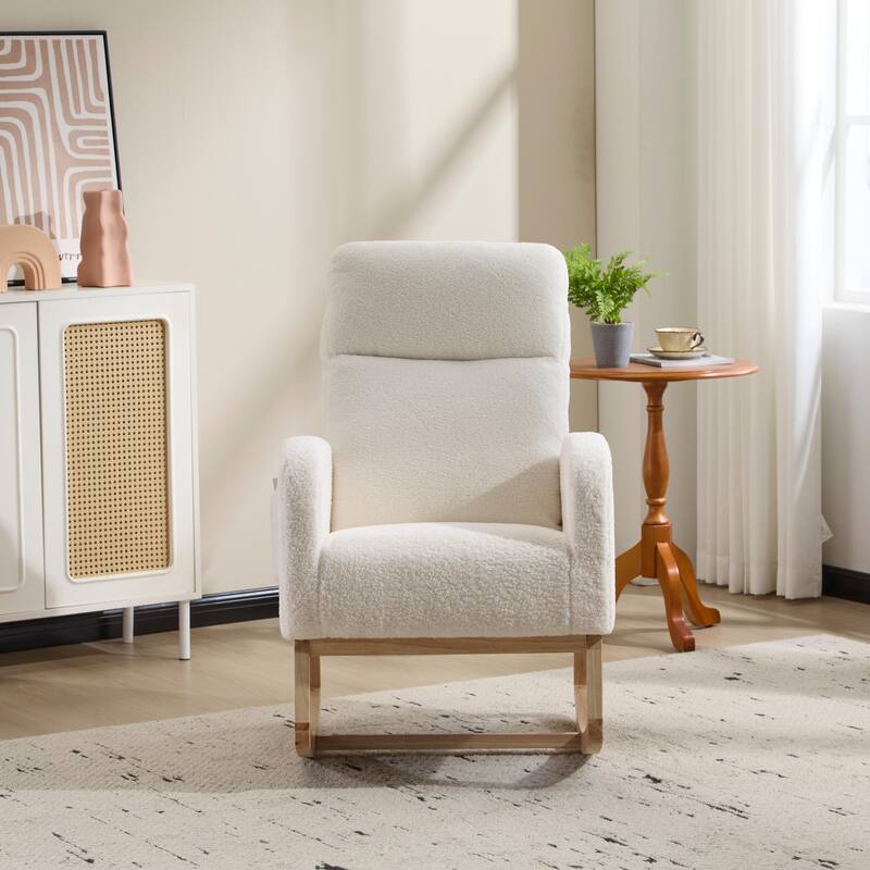 Anmytek Modern Nursery Glider Rocking Chair Solid Wood Legs High Backrest Side Pocket for Living Room Lounge