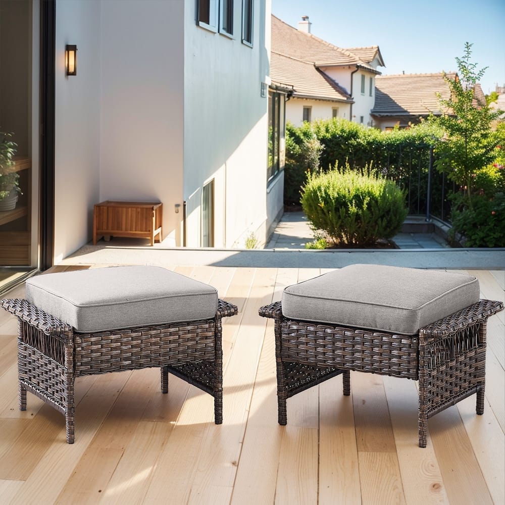 Gymojoy Outdoor Wicker Patio Ottomans Set - 2 Pieces Rattan Footrests