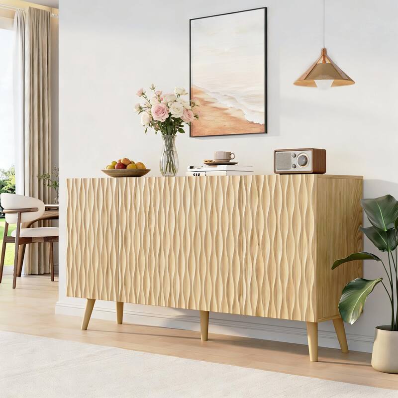 EROMMY 58" Accent Storage Cabinet with Adjustable Shelves, Sideboard Buffet with Doors for Living Room - Natural Oak