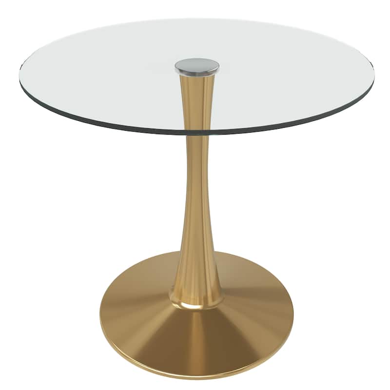Bristol 40" Modern Round Dining Table with Accent Gold Steel Pedestal Base, Scratch-Resistant and Easy-Care - Glass - Clear