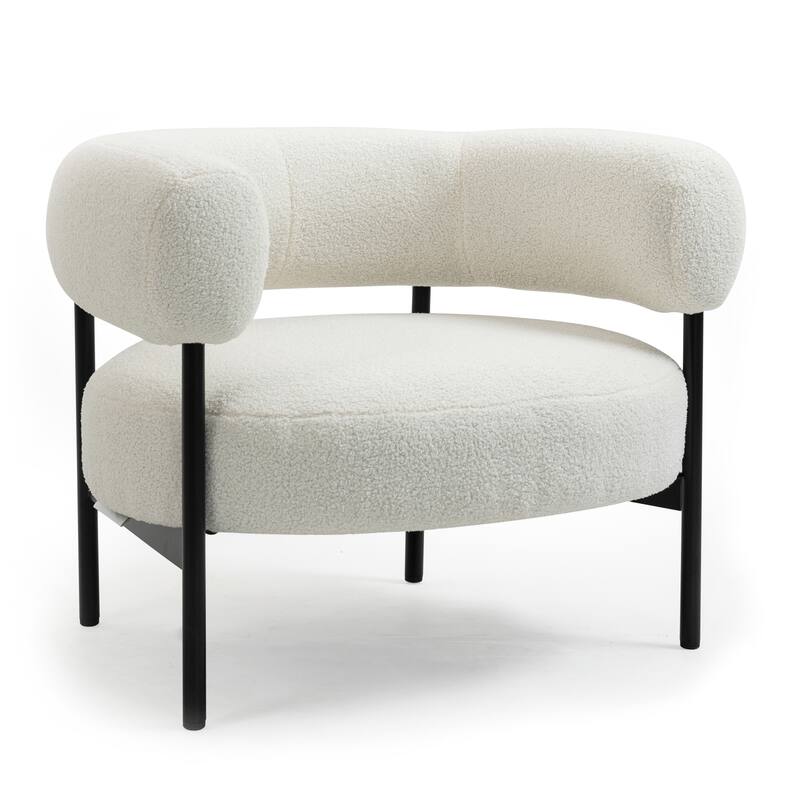 Ayuka White Boucle Accent Chair with Black Iron Legs