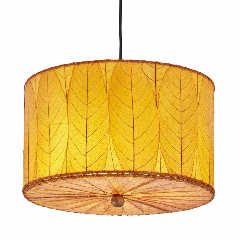 Eangee Handmade Drum Pendant 18 Inch, Cocoa Leaves Shade, 18 x 18 x 10 in. - 18 x 18 x 10