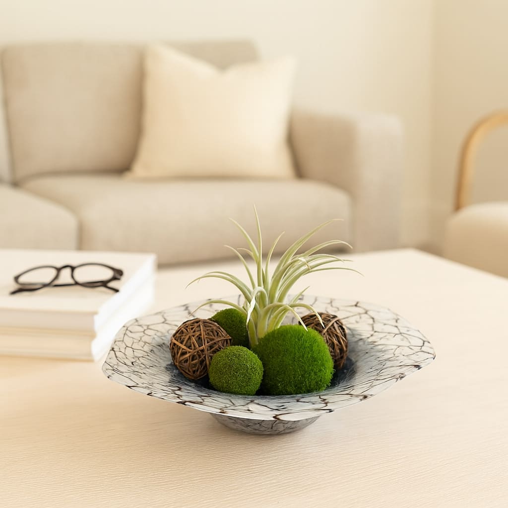 Modern Abstract Cracked Glass Texture Bowl - Home Decor - 12", Black - 12.0"