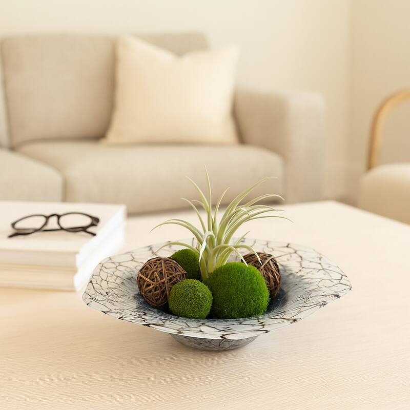 Modern Abstract Cracked Glass Texture Bowl - Home Decor - 12", Black - 12.0" - Black/ White - 12.0"