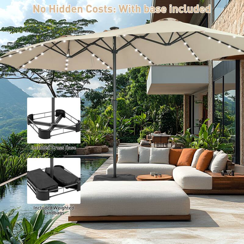 Autlaycil 15 ft Patio Umbrella with Base & 48 LED lights for Outdoor Umbrella