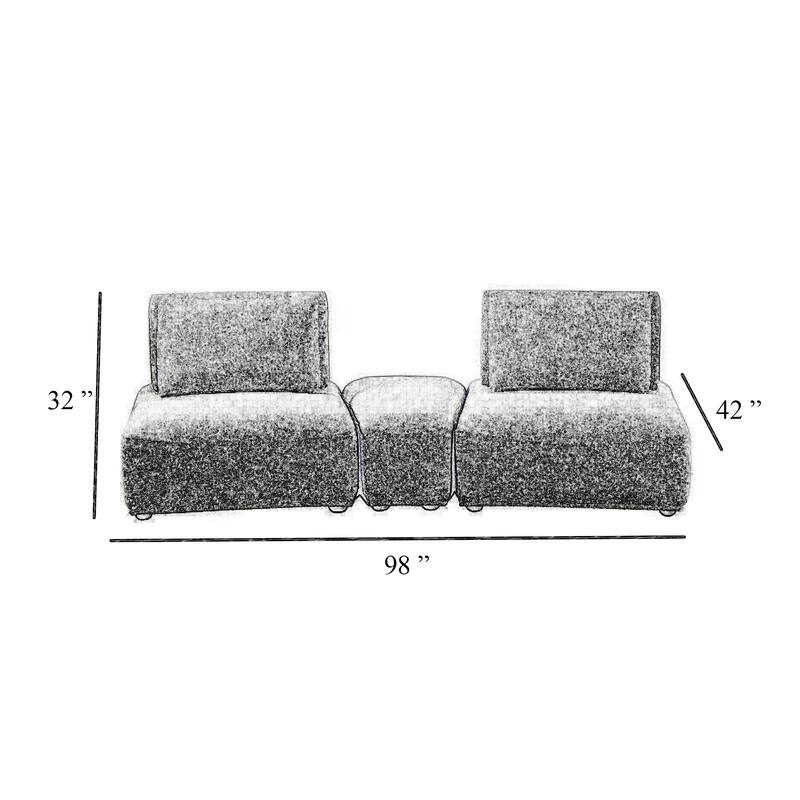Stavan Modular Curved 2 Seat Sofa, Beige Boucle Adjustable Seat Depth