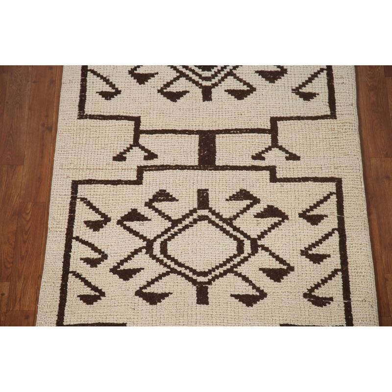 Beige Plush Anatolian Turkish Runner Rug Hand-knotted Wool Carpet - 3'5"x 11'6"
