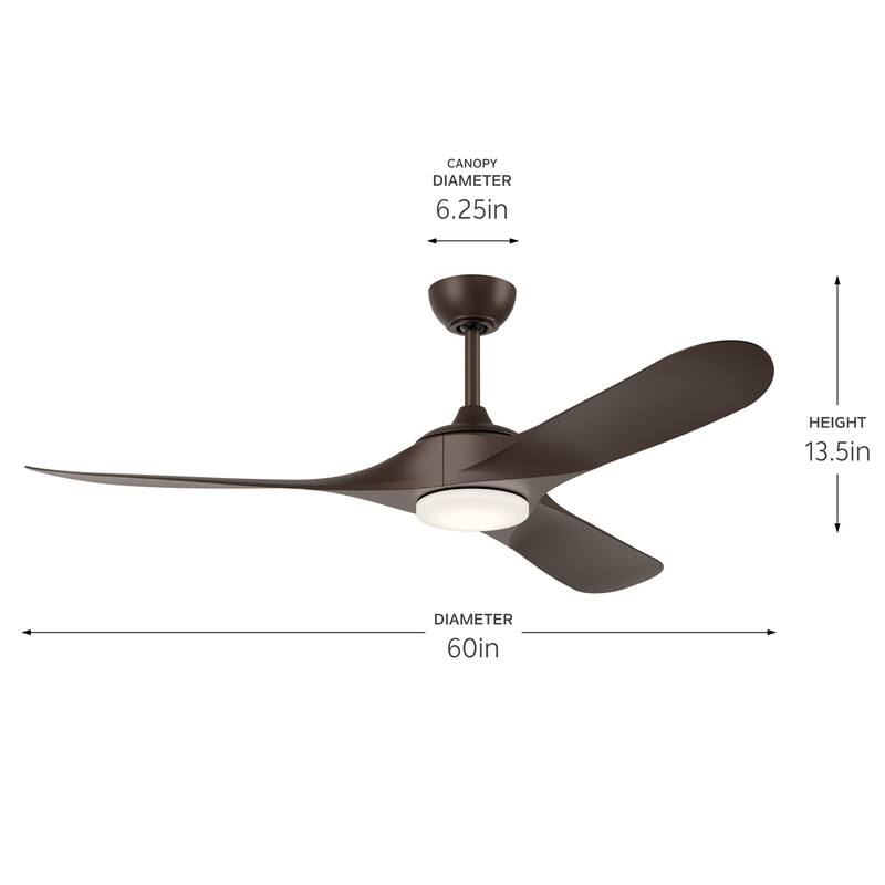 Kichler Lighting Mylo 60 Inch WeatherPlus Ceiling Fan with Satin Etch Cased Opal Glass