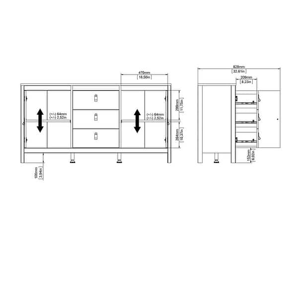 dimension image slide 8 of 10, Porch & Den Madrid 2-Door Sideboard with 3-Drawers