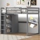preview thumbnail 2 of 11, Grey Full Size Loft Bed with Storage Shelves & Wardrobe, Space Saving Wood Loft Bed Frame with LED Light for Kids Teens Adults