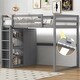 preview thumbnail 3 of 11, Kid Bed Frame Full Size Wood Loft Bed with Built-in Wardrobe and Led Light