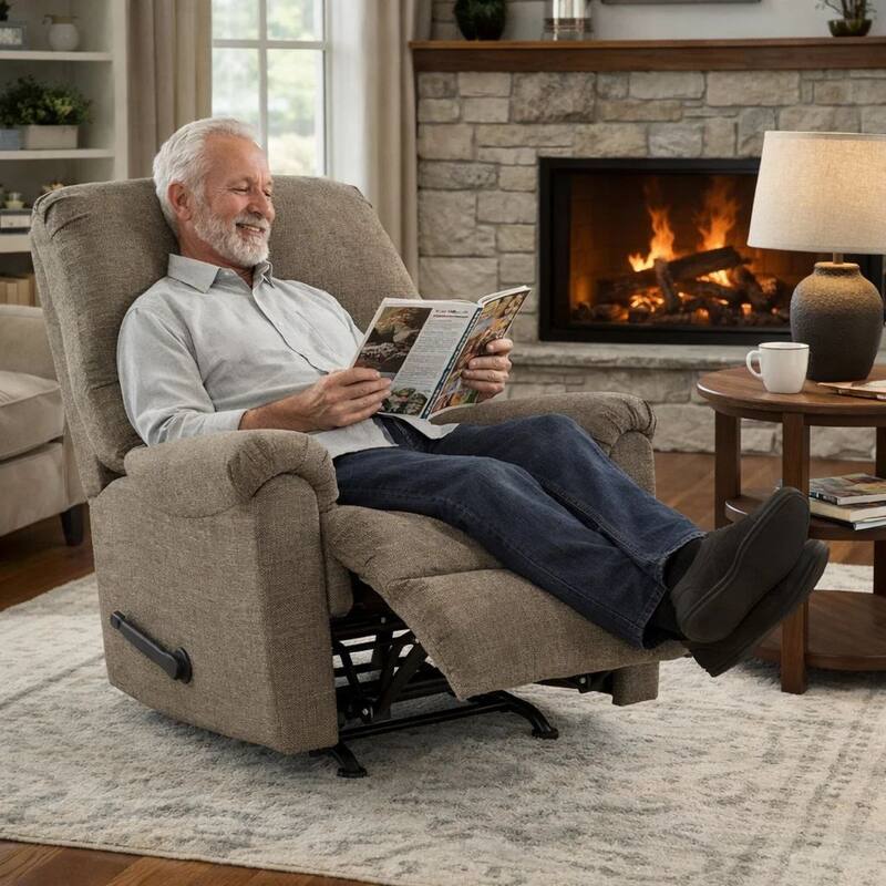 Ead Manual Rocker Recliner Chair, Plush Foam, Nutmeg Brown Polyester