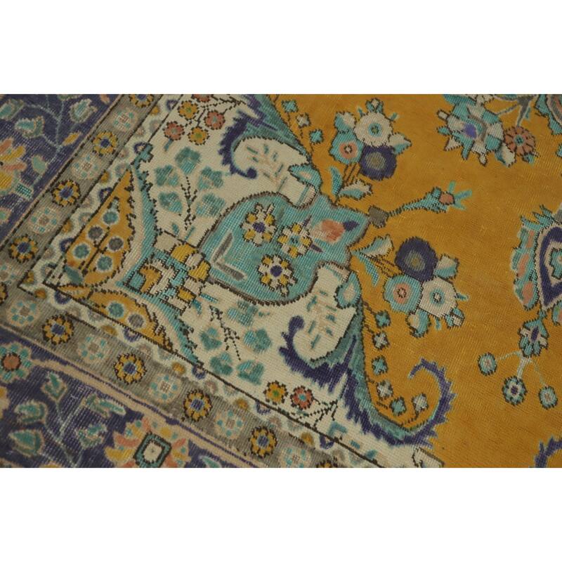 Hand Knotted Oriental 100% Wool Carpet Traditional Medallion Oranges & Rust Tabriz Area Rug - 9' 6'' X 6' 5''