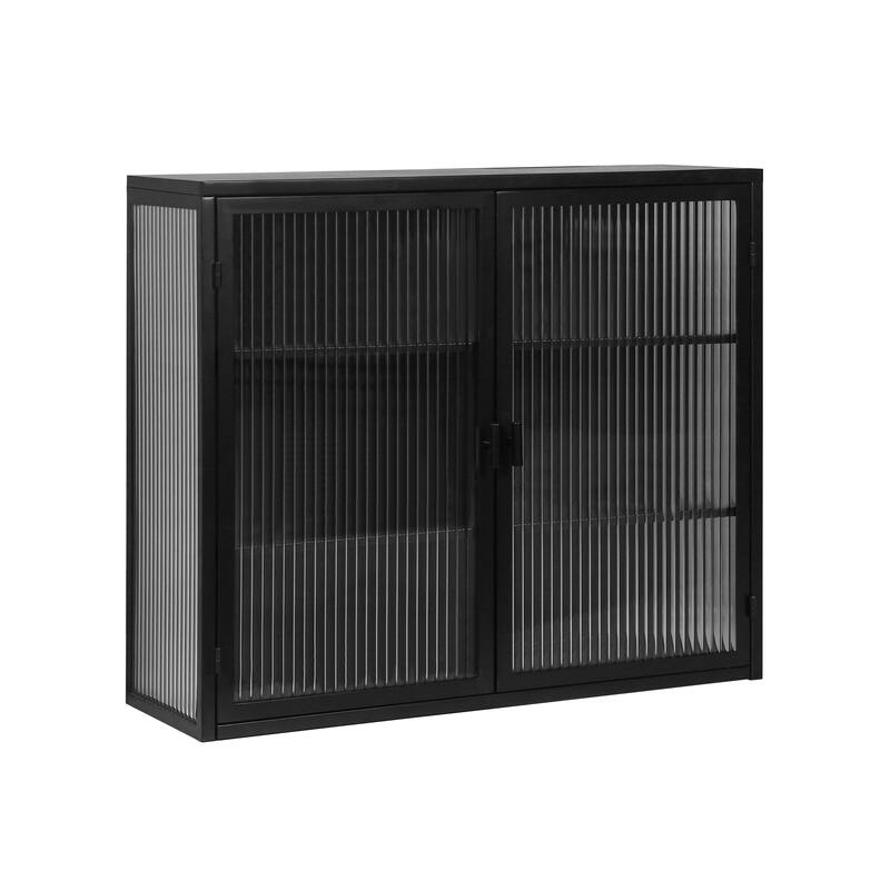 Modern White Sideboard with Fluted Tempered Glass Doors, 3-Tier Storage Cabinet for Living Room or Bedroom