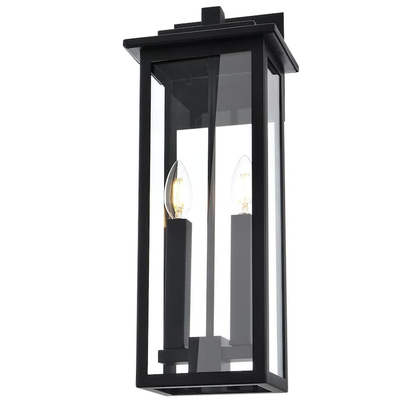 2-Light Outdoor Wall Sconce, Exterior Porch Light Wall Mount Lantern with Clear Glass for House, Farmhouse Sconces Lantern