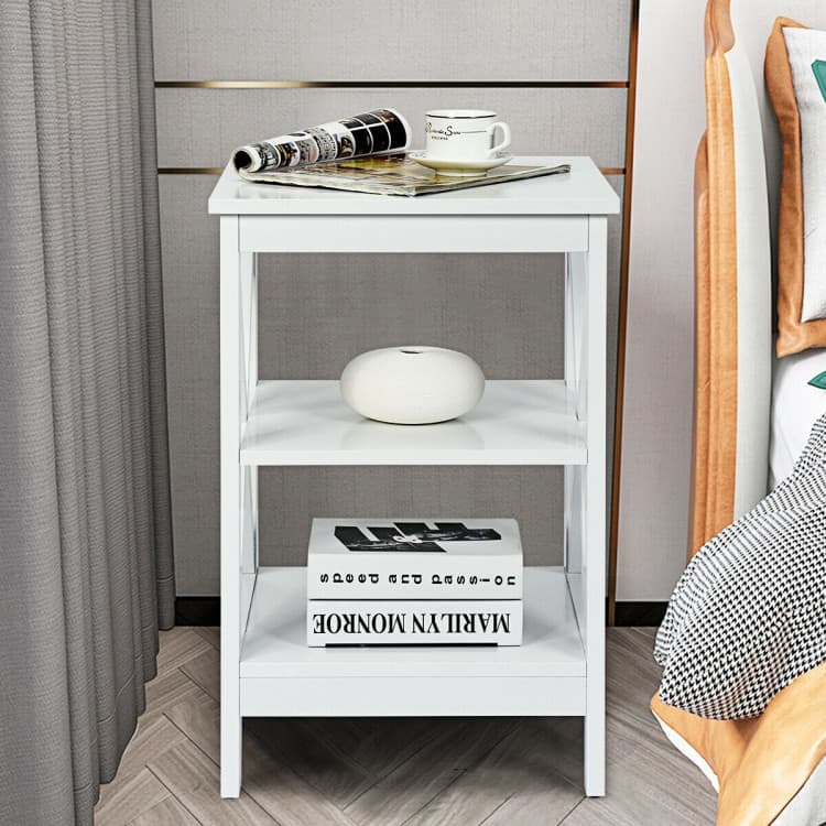 3-Tier Nightstand End Table with X Design Storage - 16" x 16" x 24" (L x W x H)